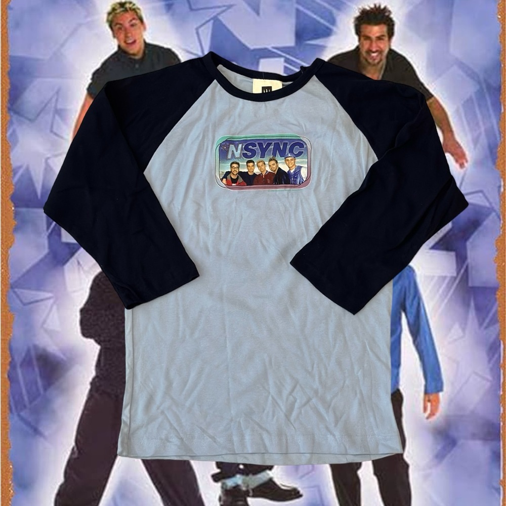 Vintage 90s Rare 1999 *NSYNC Long sleeve Shirt Flames on Sleeves YOUTH
